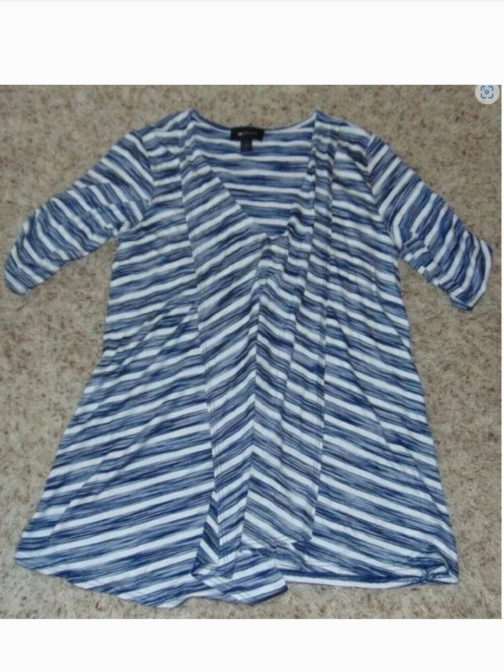 AB Studio Top Womens M Blue White Striped Short Sleeve V-Neck Layered Front